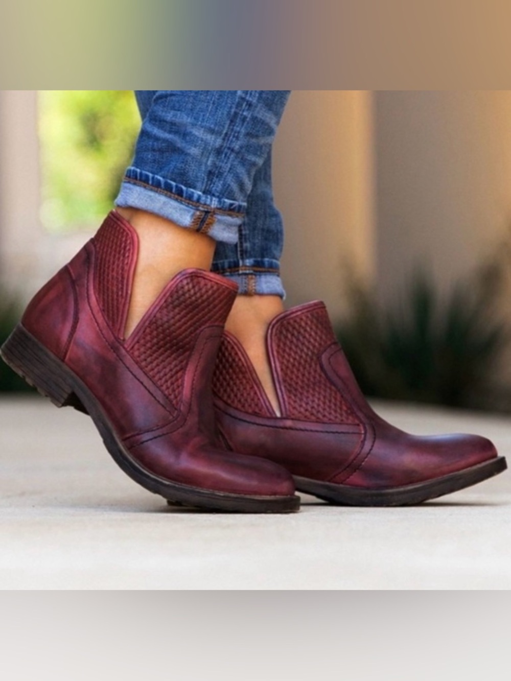 Roan by Bed Stu Gossip burgundy leather ankle booties